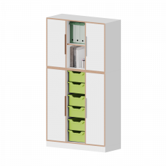 Produktbild qickly® Schrank, 5 Ordnerhöhen, 4 Türen, 6 große Ergo Tray Boxen SLS35-6G