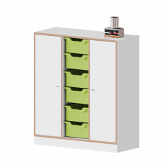 Produktbild qickly® Schrank, 3 Ordnerhöhen, 2 Türen mit Schloss, 6 große Ergo Tray Boxen SLS33LLG