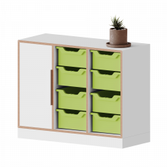 Produktbild qickly® Schrank, 2 Ordnerhöhen, 1 Tür, 8 große Ergo Tray Boxen SLS32TGG