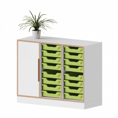 Produktbild qickly® Schrank, 2 Ordnerhöhen, 1 Tür, 16 kleine Ergo Tray Boxen SLS32TKK