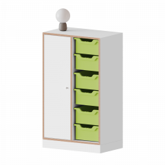 Produktbild qickly® Schrank, 3 Ordnerhöhen, 1 Tür mit Schloss, 6 große Ergo Tray Boxen SLS23LG