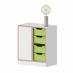 Produktbild qickly® Schrank, 2 Ordnerhöhen, 1 Tür links mit Schloss, 4 große Ergo Tray Boxen SLS22LG